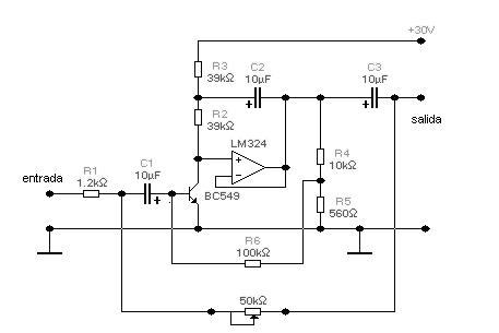 Preamplificador para micrófono de bajo ruido y baja impedancia de salida